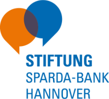 Logo der Stiftung Sparda-Bank Hannover mit Sprechblasen in Orange und Blau.