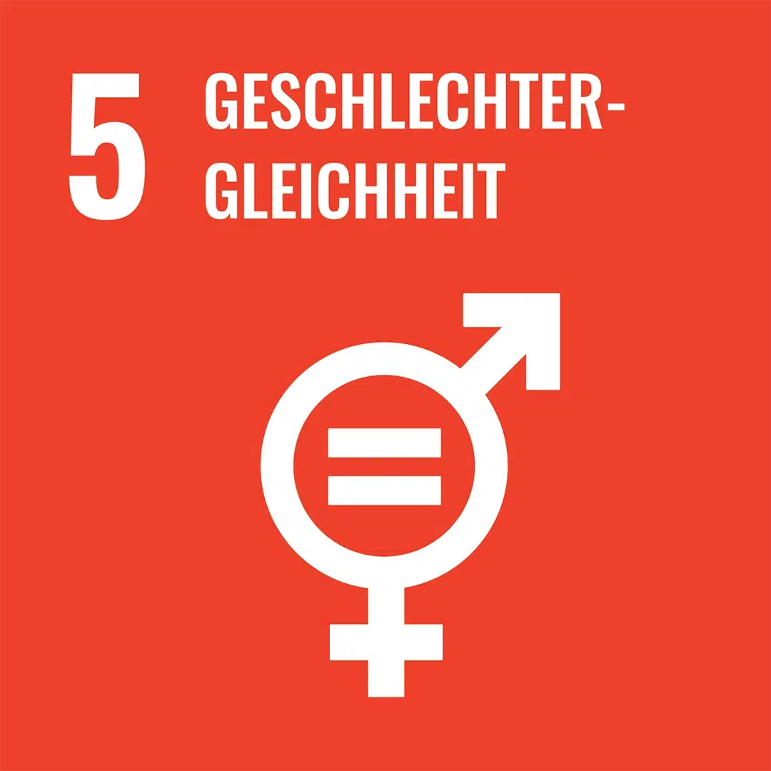 Oranges Icon zu SDG 5 ‚Geschlechtergleichheit‘ mit kombiniertem Gleichheits-Symbol.