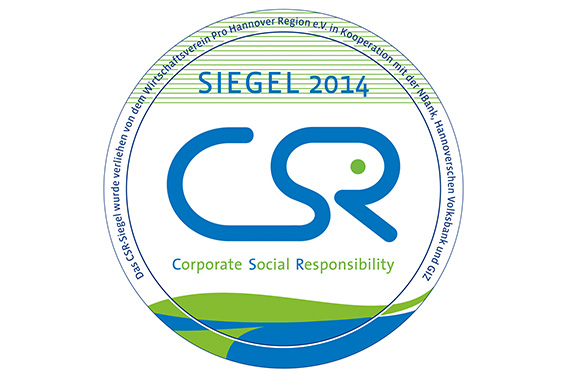Logo des CSR-Siegels 2014, das für Corporate Social Responsibility steht und von einem regionalen Wirtschaftsverein vergeben wurde.